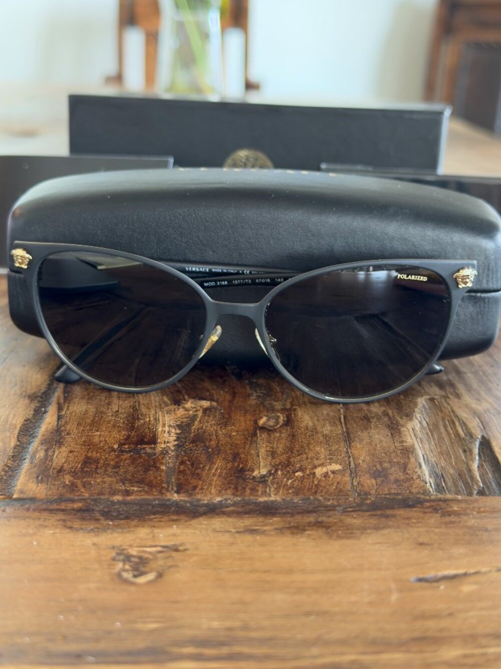 Versace VE2168 1377/T3 Polarized Sunglasses Black Gold + Box Case and Cloth
